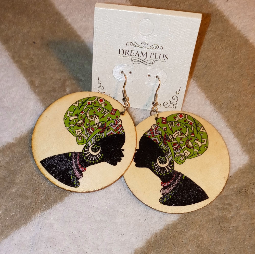 Lime Green Scarf African Queen Hook Earrings